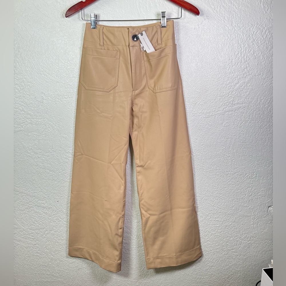 Anthropologie Maeve Colette Faux Leather Pants Tan Size 24 NWT